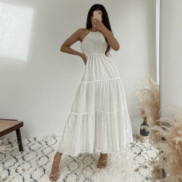 Zara Rare Eyelet Maxi Dress White Sleeveless Cutwork Embroidery Size L - Picture 1 of 12